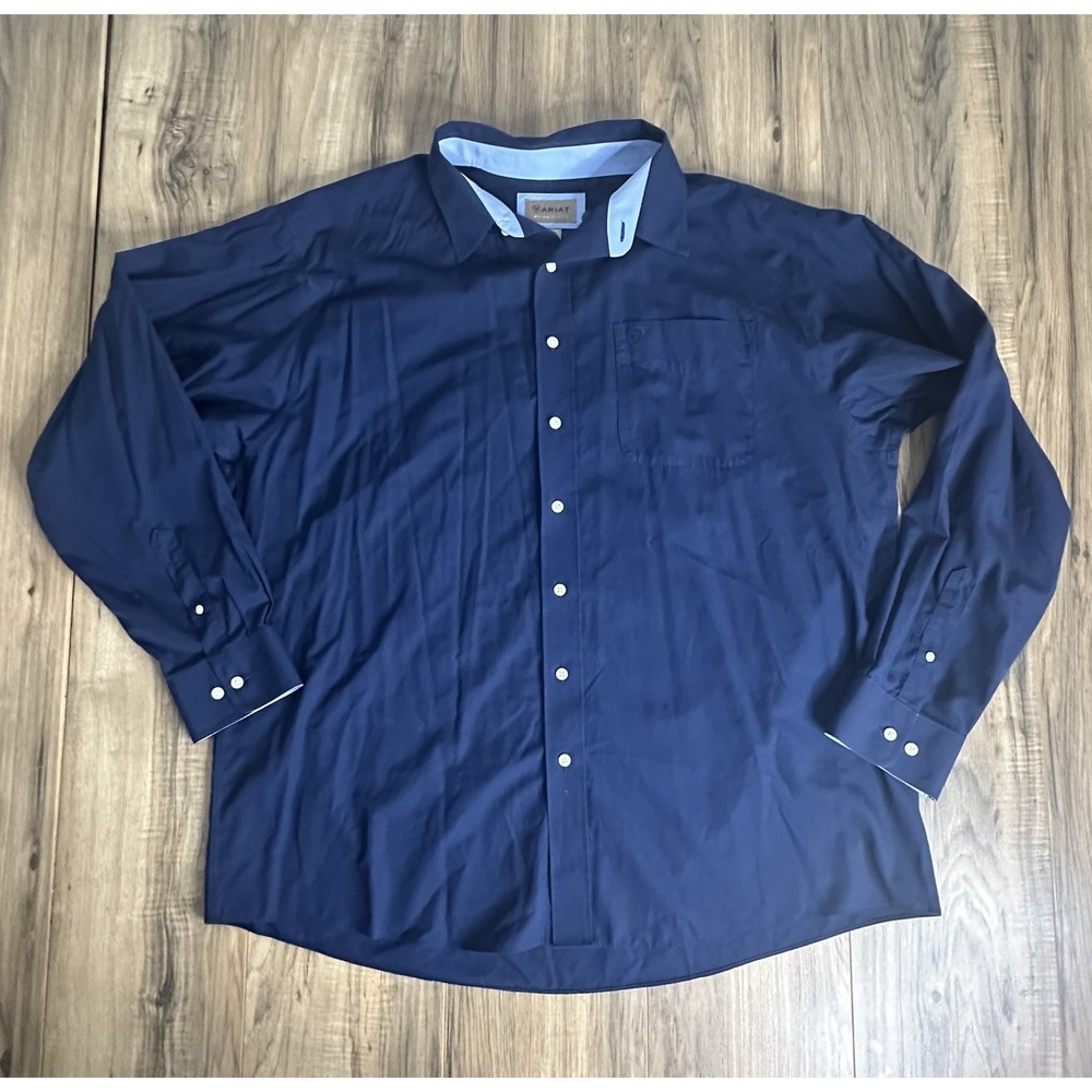 ARIAT Men's Button Up Long Sleeve‎ Shirt Wrinkle Free Navy XXL